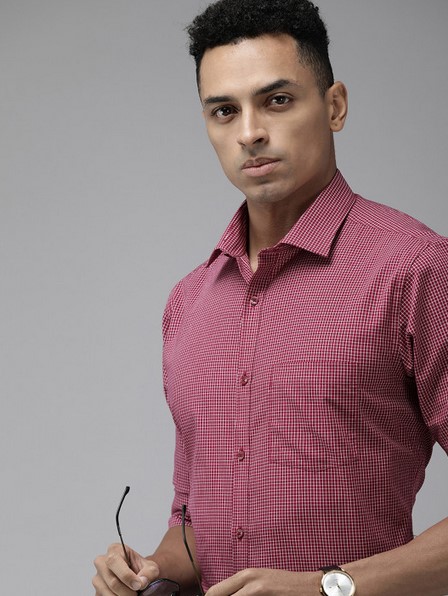 Pure Cotton Slim Fit Micro Checked Formal Shirt
