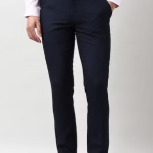 Men Navy Textured Formal Trousers