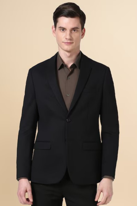 Men Black Textured Formal Blazer