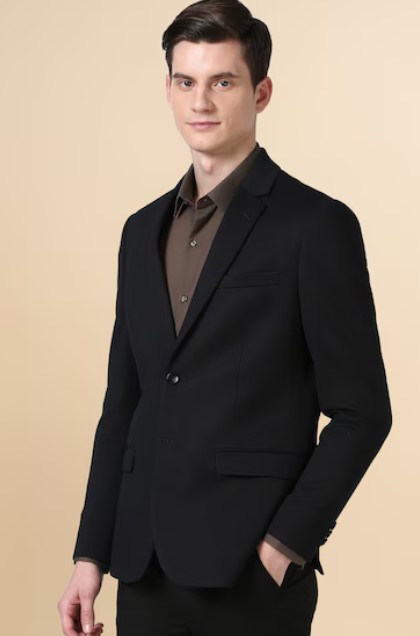 Men Black Textured Formal Blazer - Image 2