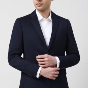 Men Navy Textured Formal Blazer