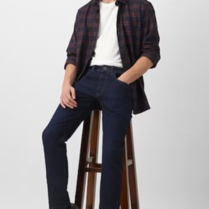 Men Navy Light Wash Jeans