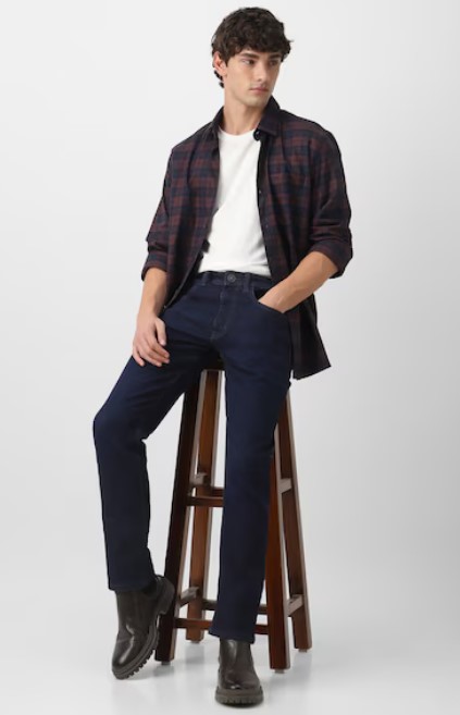 Men Navy Light Wash Jeans