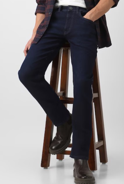 Men Navy Light Wash Jeans - Image 5