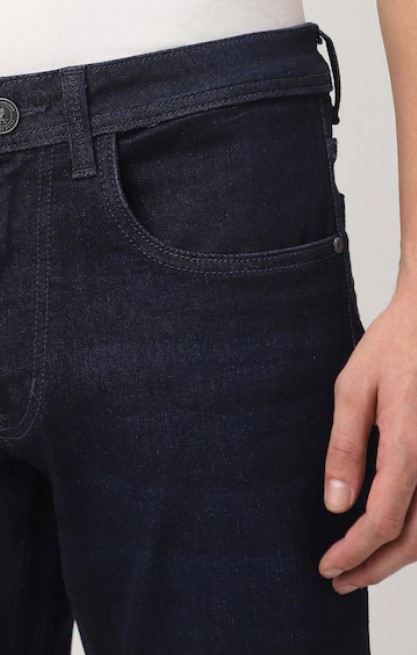 Men Navy Light Wash Jeans - Image 2